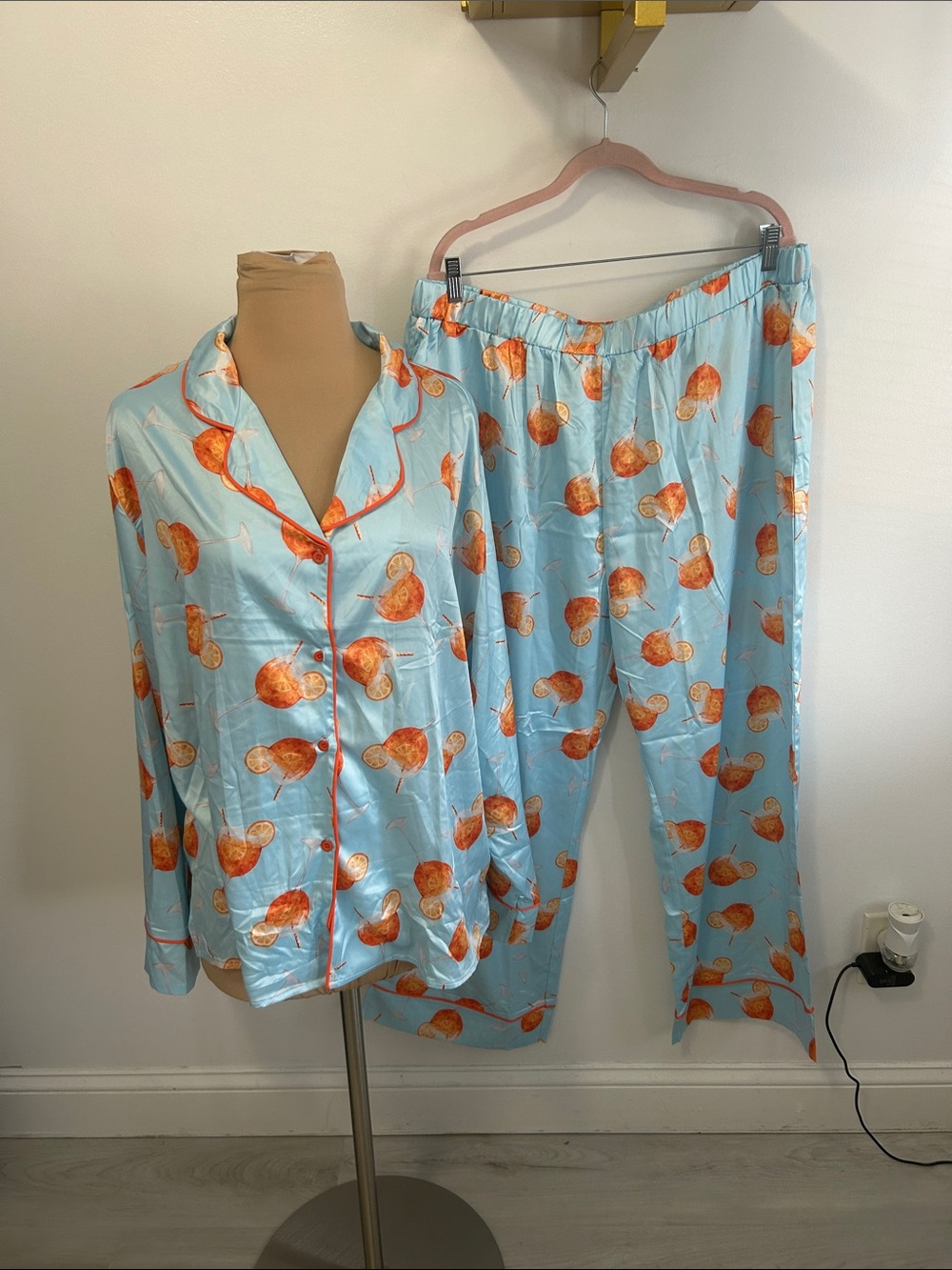 Sheshow Aperol Spritz Blue Satin Pajama Set - Picture 3 of 9